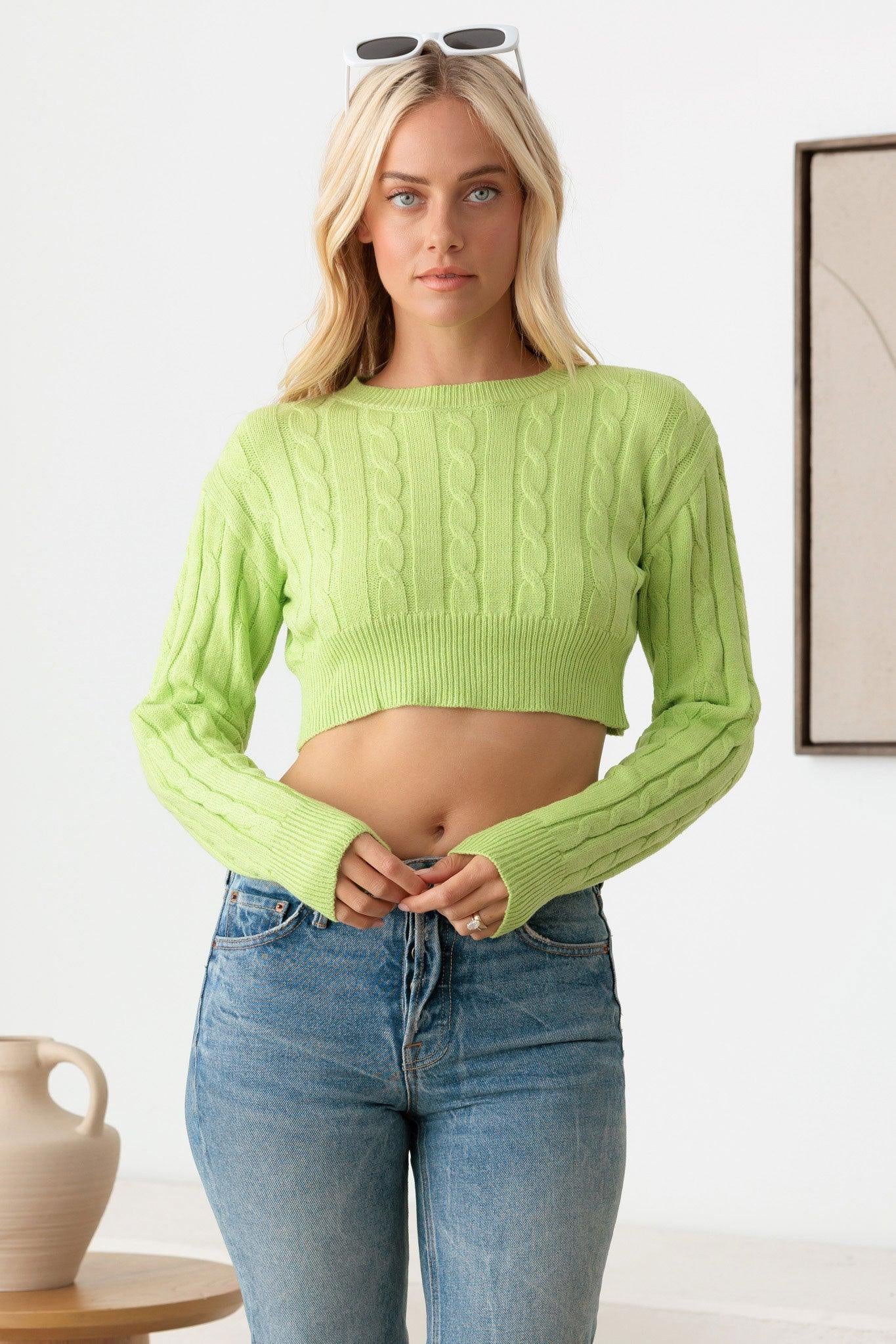 Cozy Cable Knit Long Sleeve Crop Sweater