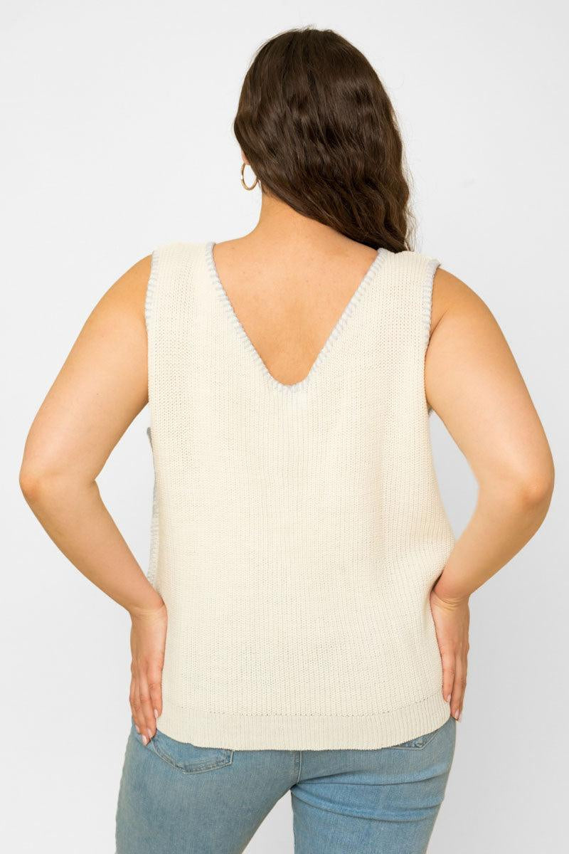 Plus Size Relaxed Fit Sleeveless Stitch Sweater Tank