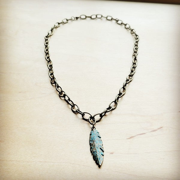 Antique Gold Collar Necklace w/ Feather Pendant