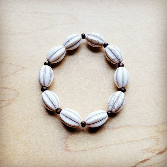 White Turquoise Melon Beaded Stretch Bracelet