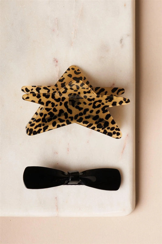 2-Piece Cheetah Star Butterfly & Bow Hair Clip Set