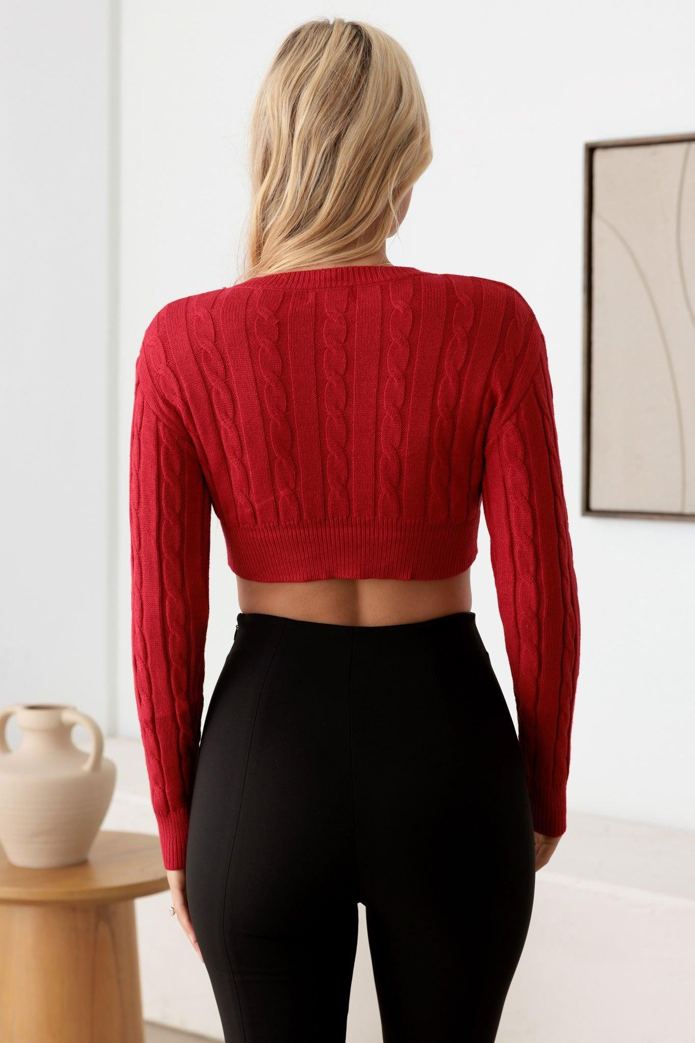 Cozy Cable Knit Long Sleeve Crop Sweater