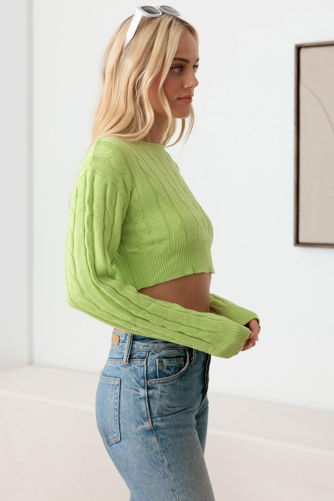 Cozy Cable Knit Long Sleeve Crop Sweater