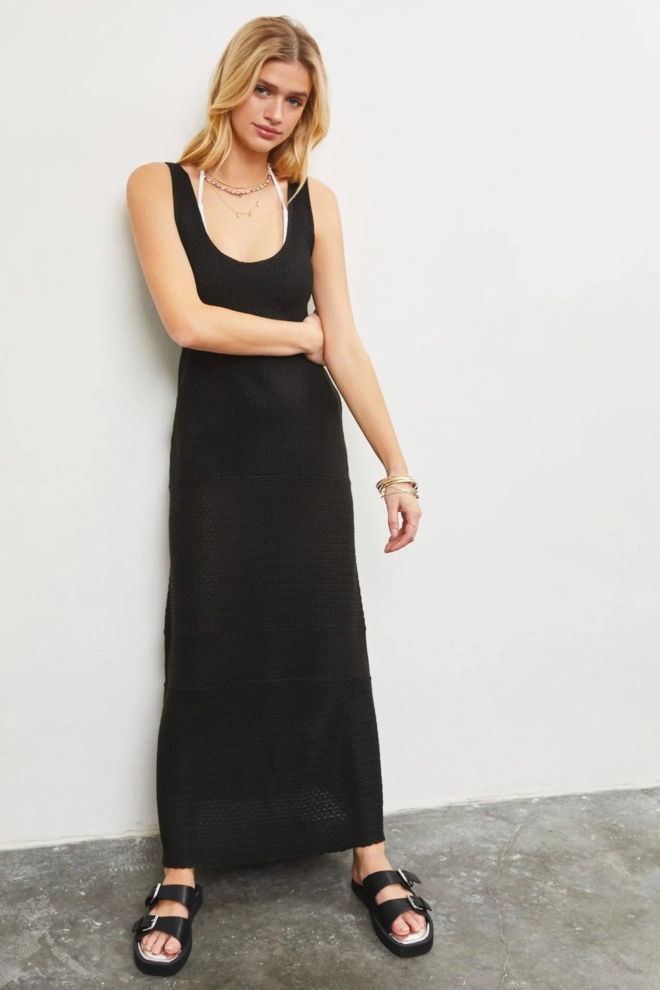 Crochet Detailing Sleeveless Knit Maxi Dress