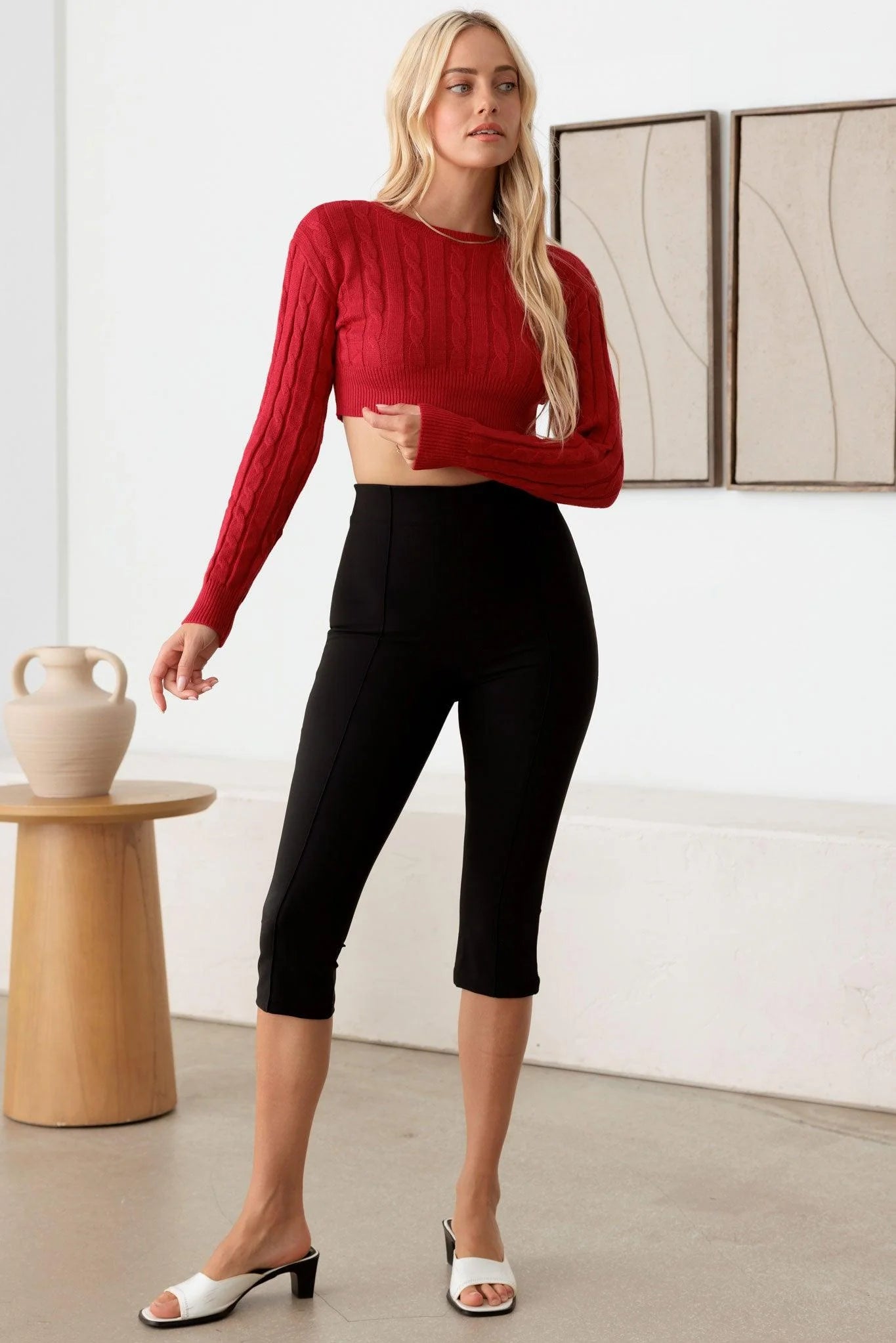 Cozy Cable Knit Long Sleeve Crop Sweater