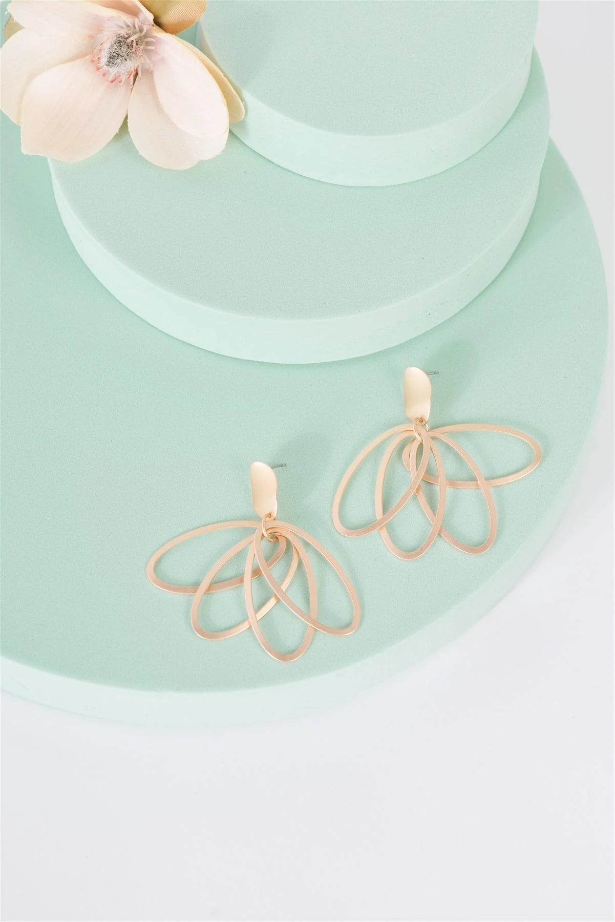 Matte Gold Lilly Oval Multi Hoop Drop Earrings