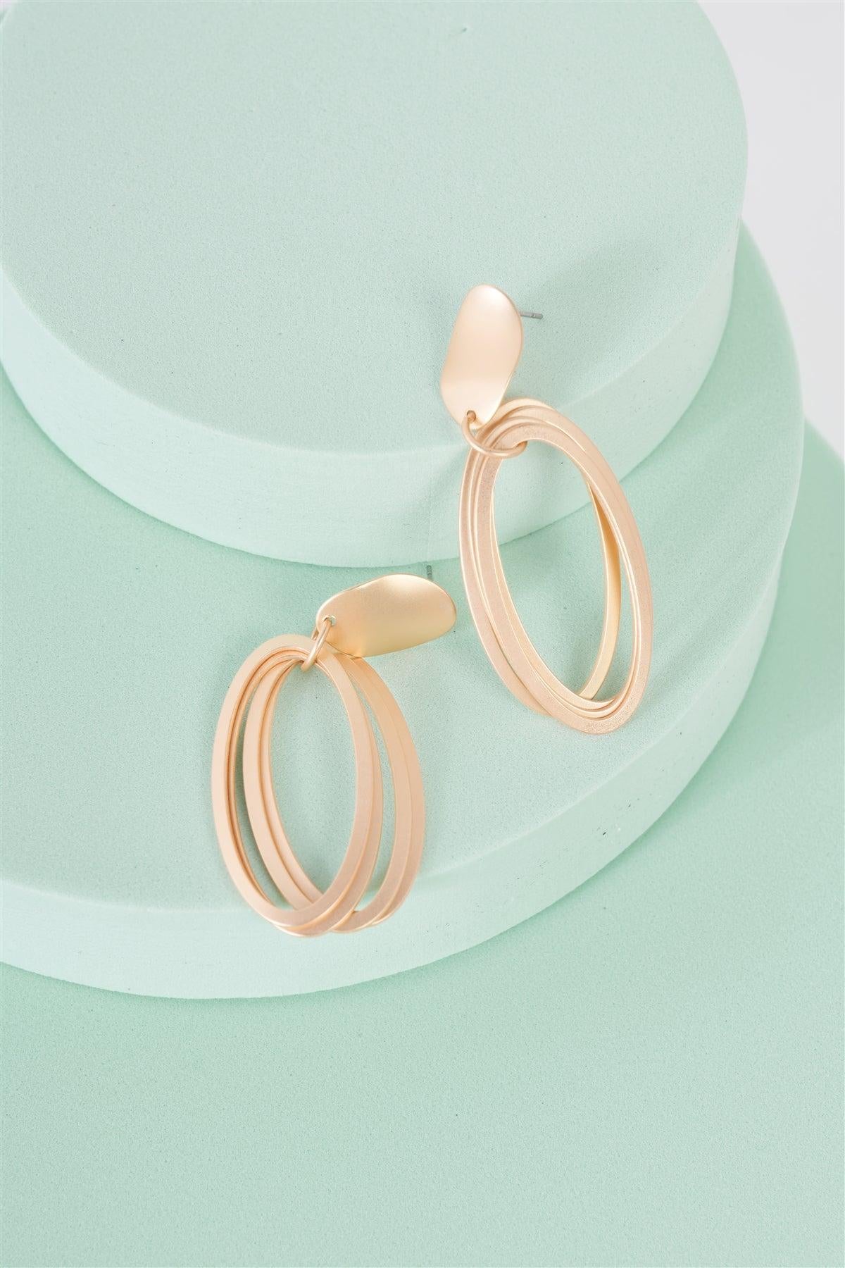 Matte Gold Lilly Oval Multi Hoop Drop Earrings