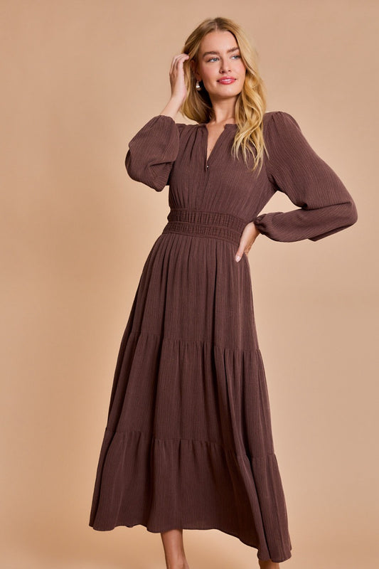 Woven Long Sleeve Maxi Dress