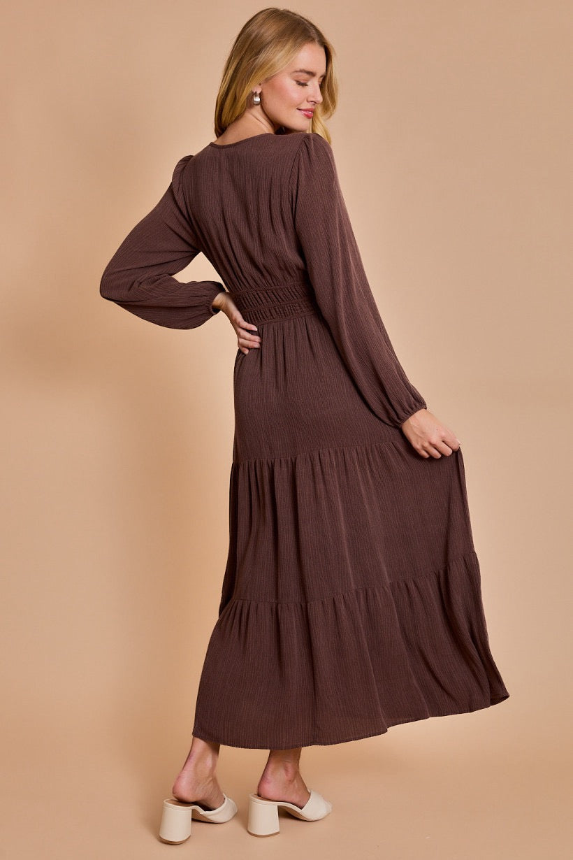 Woven Long Sleeve Maxi Dress