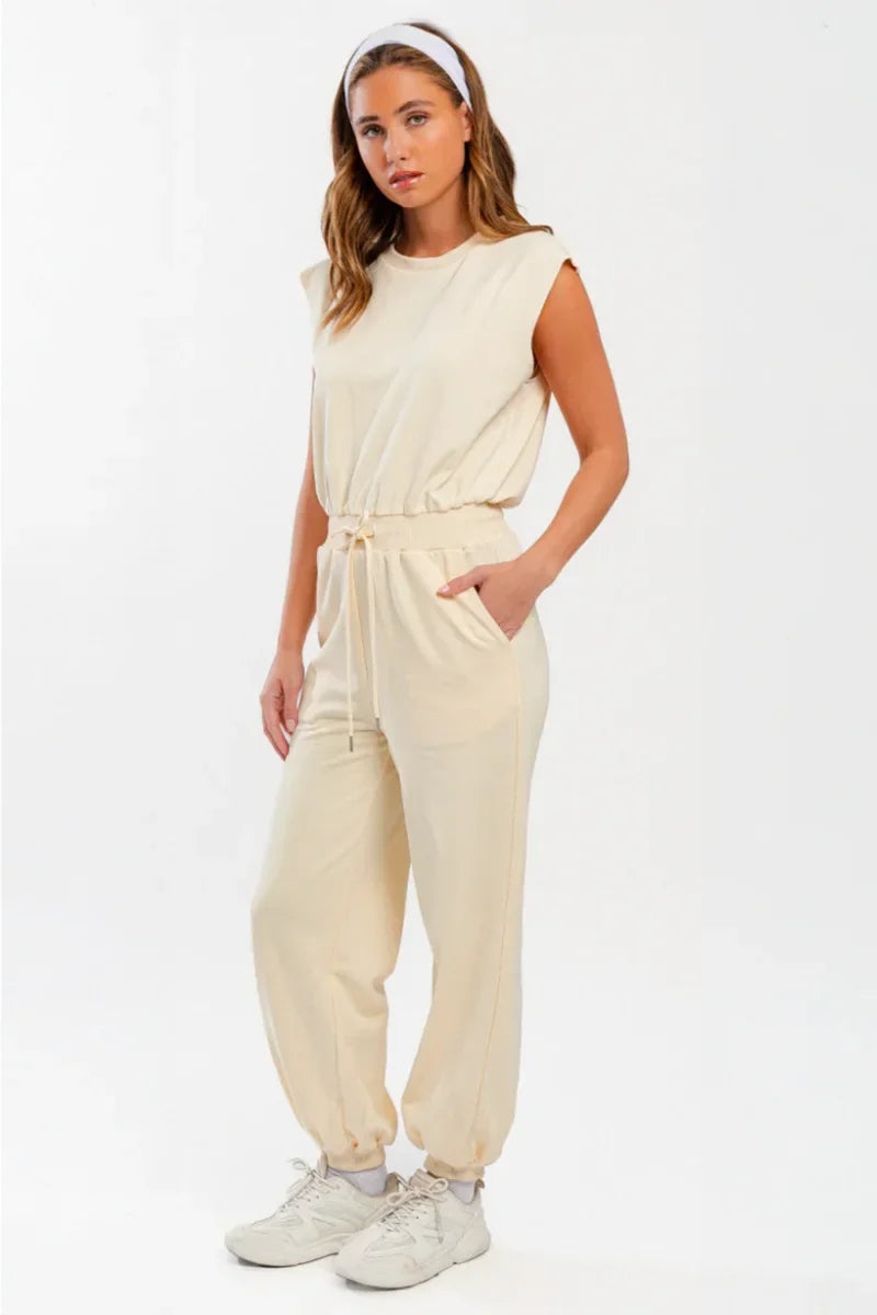 Casual Cool Drawstring Round Neck Muscle Tee Jumpsuit