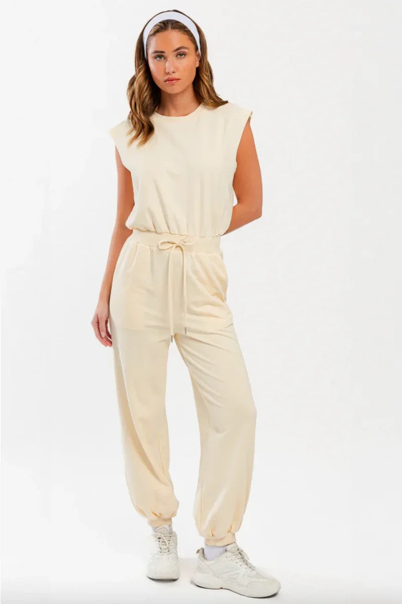 Casual Cool Drawstring Round Neck Muscle Tee Jumpsuit